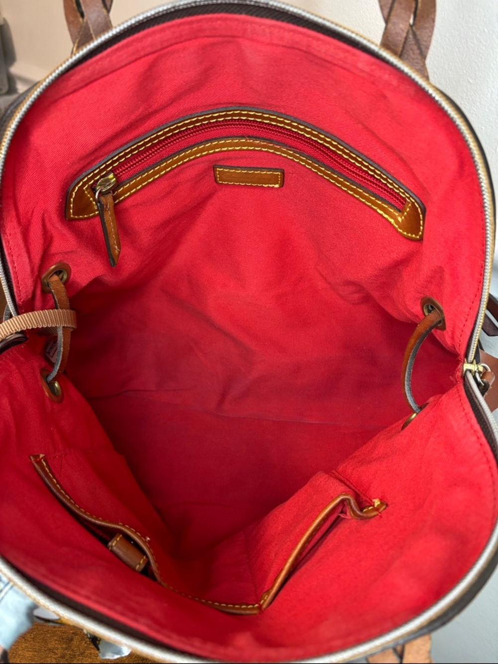 🔥LOW START Dooney & Bourke brown nylon domed satchel w/ braided leather handles - Picture 10 of 16